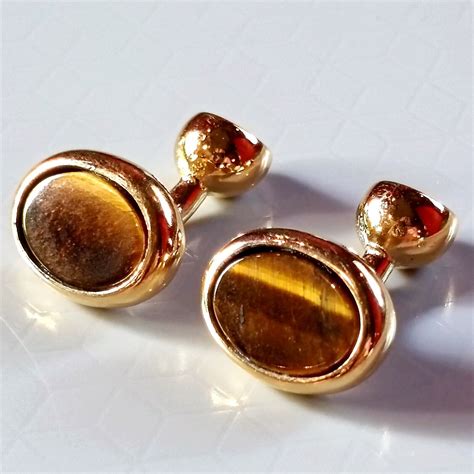 Vintage Christian Dior Tiger's Eye Gold Tone Cufflink & Tie Tac 